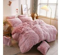 M-V-O Pink Teddy Cuddles Fleece Duvet Quilt Cover Bedding Set With Matching Pillowcase Warm and Cosy Hug & Snug Pink Bedding Set King 230cm x 220cm