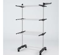 M-V-O Thicken & Durable Clothes Airer, Extra Large 4-Tier Capacity Foldable Clothes Drying Rack with Wheels, Stainless Steel Clothes Horse for Indoor/Outdoor Use in Bedroom, Laundry Room