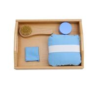 M.Vita Montessori Shoe Polishing Activity Set - Practical Life Care Kit with Wooden Tray, Brush, Jar, Finger Mitt & Buffer - Fine Motor Skills & Independence Ages 3+