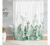 M&W DAS DESIGN Polyester Fabric Shower Curtain Jungle Forest Meadow Green Plants Watercolour Look Anti-Mould Waterproof Bath Curtain Including 12 C Rings Weighted Hem 180 x 200 cm