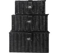 M&W Set of 3 Resin Woven Storage Basket Box With Lid & Lock, Large, Medium, Small (Black)