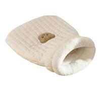 (M, White) Bed Cave Made of Linen Fabric, Cat Sleeping Bag, Cosy Cat Bed Cave, Soft and Comfortable Cat Beds, Cat Sleeping Bag with Cute Bear Pattern