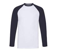 (M, White/Deep Navy) Fruit of the Loom Unisex Adult Contrast Long-Sleeved Baseball T-Shirt