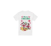 (M, White) Disney Mens Mickey & Minnie Mouse Wreath Christmas T-Shirt