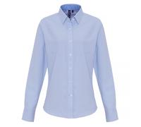 (M, White/Light Blue) Premier Womens/Ladies Cotton Rich Oxford Stripe Blouse