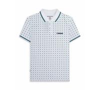 (M, White/Navy/Smoke Blue) Lambretta Mens Geometric Polo Shirt
