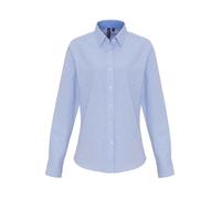 (M, White/Oxford Blue) Premier Womens/Ladies Striped Oxford Long-Sleeved Formal Shirt