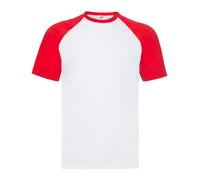 (M, White/Red) Fruit Of The Loom Mens Valueweight Baseball T-Shirt