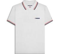 (M, White (Red/Navy)) Lambretta Mens Twin Tipped Short Sleeve 3 Button Placket Cotton Polo Shirt Top