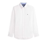 (M, White) Tommy Hilfiger Mens Embroidered Logo Linen Shirt