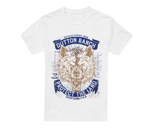 (M, White) Yellowstone Mens Protect The Land Wolf T-Shirt