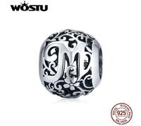 (M) Wostu Authentic Original 925 Sterling Silver Mori Letter A-z Charm Beads For Women Bracelet & Bangle Diy Jewelry Making