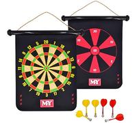 M.Y 15" Magnetic Dart Board with Unique Double Sided Games, Black