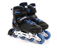 M.Y X-Skate Adjustable Blue Inline Roller Skates with Built In Adjusters Kids Roller Boots for Boys & Girls - Large