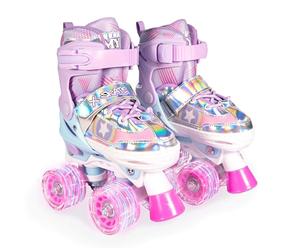 M.Y X-Skate Roller Skates For Girls Adjustable Size Roller Boots For Kids Quad Light Up Skates (Light Up, X-Small: UK 7.5-10.5)