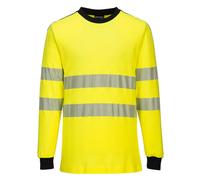 (M, Yellow/Black) Portwest Mens PW3 Flame Resistant Hi-Vis Long-Sleeved T-Shirt