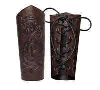M-YOUNG Handcrafted Leather Bracers Viking Chest Armor for men Embossed Arm Armor Cuff Leather Gauntlet Costumes Accessories, Dragon Leather Bracers-dark Brown, One size