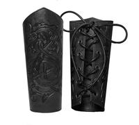M-YOUNG Handcrafted Leather Bracers Viking Chest Armor for men Embossed Arm Armor Cuff Leather Gauntlet Costumes Accessories, Dragon Leather Bracers-black, One size