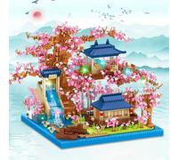 m zimoon Chinese Peach Blossom Spring Building Blocks Set, Cherry Blossom Tree House Architecture Model Light-Up Kit, Sakura Tree Construction Toy Gifts for Kids Adults 3812 pieces