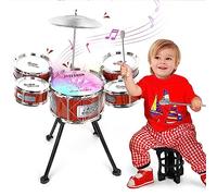 m zimoon Kids Drum Kit for Toddlers 3 - 6 w/ Light, Toddler Toys Jazz Kids Drum Set, Musical Instruments 5 Drums Toy with Stool, Sensory Toys Mini Band Rock Set Gifts Toys for 3-6 Years Old Boys Girls