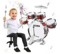 m zimoon Kids Drum Kit, Junior Jazz Drum Set Toddler Toy 5 Drums with Stool Pedal Cymbal and Drumsticks Beginners Musical Instrument Percussion Holiday Birthday Educational Gift for Boys Girls, Red