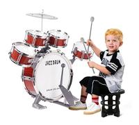 m zimoon Kids Drum Kit, Junior Jazz Drum Set Toddler Toy 5 Drums with Stool Pedal Cymbal and Drumsticks Beginners Musical Instrument Percussion Holiday Birthday Educational Gift for Boys Girls, Red