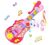 m zimoon Kids Toy Guitar 2 in 1 for Kids Musical Instruments Toddler Toy Pink Crown Fold Guitar Piano with Strap Electronic Music Educational Toys for 3 4 5 6 Year Old Boys Girls Gifts