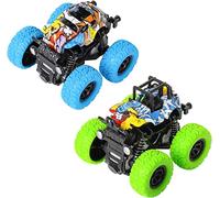 m zimoon Monster Inertia Truck, 2 Pack Off-road Vehicle Toy Four-Wheel Race Cars with 360 Degree Rotation, Toddler Car Toys Birthday Gift for 3 4 5 6 7 8 year old Kids Boys Girls (Blue+Green)