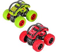 m zimoon Monster Trucks, Pull Back Car Toys 360° Rotation Off-road Friction Powered Vehicle Toy for Kids Age 2+, Birthday Xmas Gift (2 Pack, Green Red)