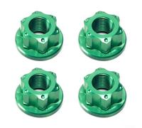 M10 Alloy Bicycle Hub Nut for Fixed Gear Mountain Bike, 7075 Aluminum Rear Axle Fastener with Anti-Slip Grooves, Lightweight 5.4g Precision Threading for Folding Bikes, 4-Pack(green)