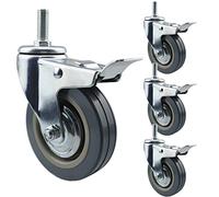 M10 M12 Threaded Roulette Wheels, 4-Pack, 75mm 100mm Silent PVC Casters with Brake, Easy Install for Furniture, Work Tables, Heavy-Duty Swivel Rollers