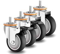 M10 M12 Threaded Stem Swivel Casters Set of 4, 3.5 3 4 5 in Heavy Duty Replacement Rubber Casters, Commercial/Industrial Application Dual Locking No Noise Swivel Castors (Swivel+brake 100mmA