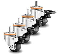 M10 M12 Threaded Stem Swivel Casters Set of 4, 3.5 3 4 5 in Heavy Duty Replacement Rubber Casters, Commercial/Industrial Application Dual Locking No Noise Swivel Castors (Brake 63mmA)