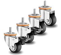 M10 M12 Threaded Stem Swivel Casters Set of 4, 3.5 3 4 5 in Heavy Duty Replacement Rubber Casters, Commercial/Industrial Application Dual Locking No Noise Swivel Castors (Swivel+brake 63mmA)