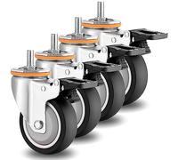 M10 M12 Threaded Stem Swivel Casters Set of 4, 3.5 3 4 5 in Heavy Duty Replacement Rubber Casters, Commercial/Industrial Application Dual Locking No Noise Swivel Castors (Brake 75mmA)