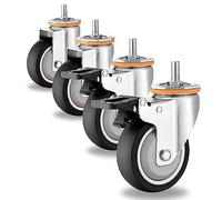 M10 M12 Threaded Stem Swivel Casters Wheel Set Of 4 2.5in 3in 4in 5in TPR Rubber Castors For Furniture Trolley Workbench Moving Silent With Brakes Replacement Casters