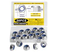 M10 Nylock Nuts, Nylon Insert Lock Nuts, A2 V2A Stainless Steel Hex Lock Nuts, Self-locking Nuts, Hex Nuts, Threaded Hexagon Nuts for Bolts Screws, DIN 985 Locknut Assortment (20 Pcs M10 Nuts)