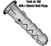 M10 X 50mm (Pack Of 160) Wall Plugs Heavy Duty Rawl Plug Fixing With Flange Solid Brick Masonry Anchor Scaffold Concrete