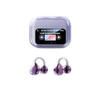 M100 Clip On Ear Headphones With Audio-Visual Future Touch Screen, Co2 Clip Earbuds, Open Ear Clip Headphones Wireless Bluetooth With Wireless Led Touch Screen, Sport Waterproof & Sweatproof (Purple)
