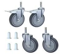 M11 Heavy-Duty Swivel Casters Set, 4pcs, 75mm & 100mm with Brake, 30KG Load Capacity, Quiet Wheels for Trolleys, Food Carts, & More (Ø 4" M11x35mm)
