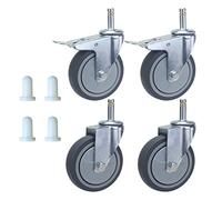 M11 Threaded Stem Casters 4-Pack with Brake Silent Rubber Furniture Wheels No Marks Ideal for Restaurant Hotel School Carts 30KG Load Capacity Each