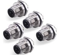 M12 4 Pin Male Aviation Panel Mount Connector,Lonlonty 12mm Waterproof Chassis Panel Back Mount Socket Sensor Connector 5PCS
