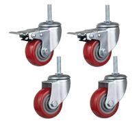 M12 × 60 Long Thread Bolt Castor Wheels Heavy Duty Load 300-400kg with Brake Silent PU 3'' 4'' 5 inches Swivel for Scaffolding Furniture Trolley Workbench 4 pcs(3in 2brake+2swivel)