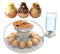 M12 - Egg Incubator with Automatic Turning and Humidity Control - 12/24 Eggs, 360° View, Easy to Use and Clean (White Orange)