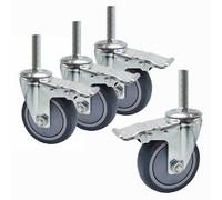 M12 Industrial Threaded Casters 4 Piece Set 3 4 5 Inch Lockable Swivel Silent with Brake Load Capacity 660 730 860 LB Heavy Duty Mobility Solution