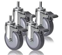 M12 Threaded Stem Caster Wheels 4 Pack - 2.5in 3in 4in Polyurethane Dual Locking No Noise Swivel Casters for Baby Bed Cabinet Table Shelf Replacement (Brake 100mm/4in)