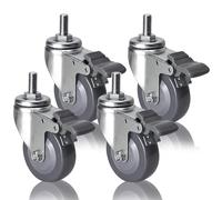 M12 Threaded Stem Caster Wheels 4 Pack 2.5in 3in 4in Polyurethane Dual Locking No Noise Swivel Casters for Baby Bed Cabinet Table Shelf (Brake 75mm)