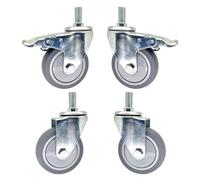 M14 M16 M20 Threaded Stem Swivel Caster Wheels - 4 Inch Heavy Duty TPR Rubber Casters with Brake, 243 Lbs Load Capacity, Set of 4 (2 Swivel + 2 Brake, M16*60mm)