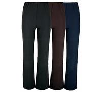 M1427 Ladies Stretch Trousers Pack of 2 Bootleg Stretch Ribbed Trousers Black Size 8-26 (10, Navy Short (28