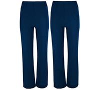 M1427 Ladies Stretch Trousers Pack of 2 Bootleg Stretch Ribbed Trousers Black Size 8-26 (12, Navy Regular (30
